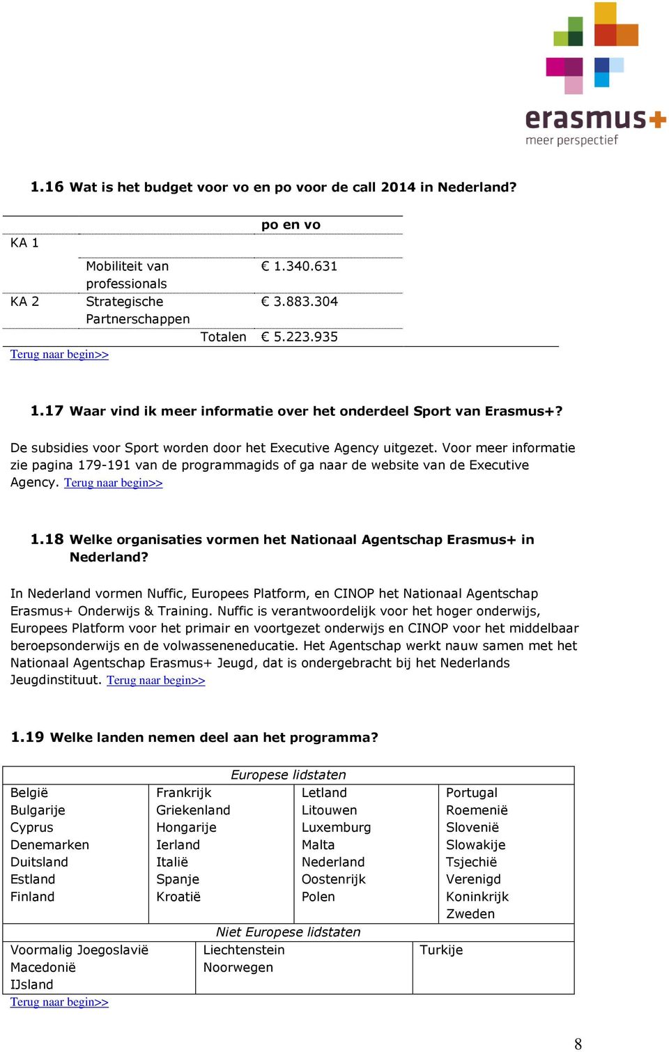 Voor meer informatie zie pagina 179-191 van de programmagids of ga naar de website van de Executive Agency. 1.18 Welke organisaties vormen het Nationaal Agentschap Erasmus+ in Nederland?
