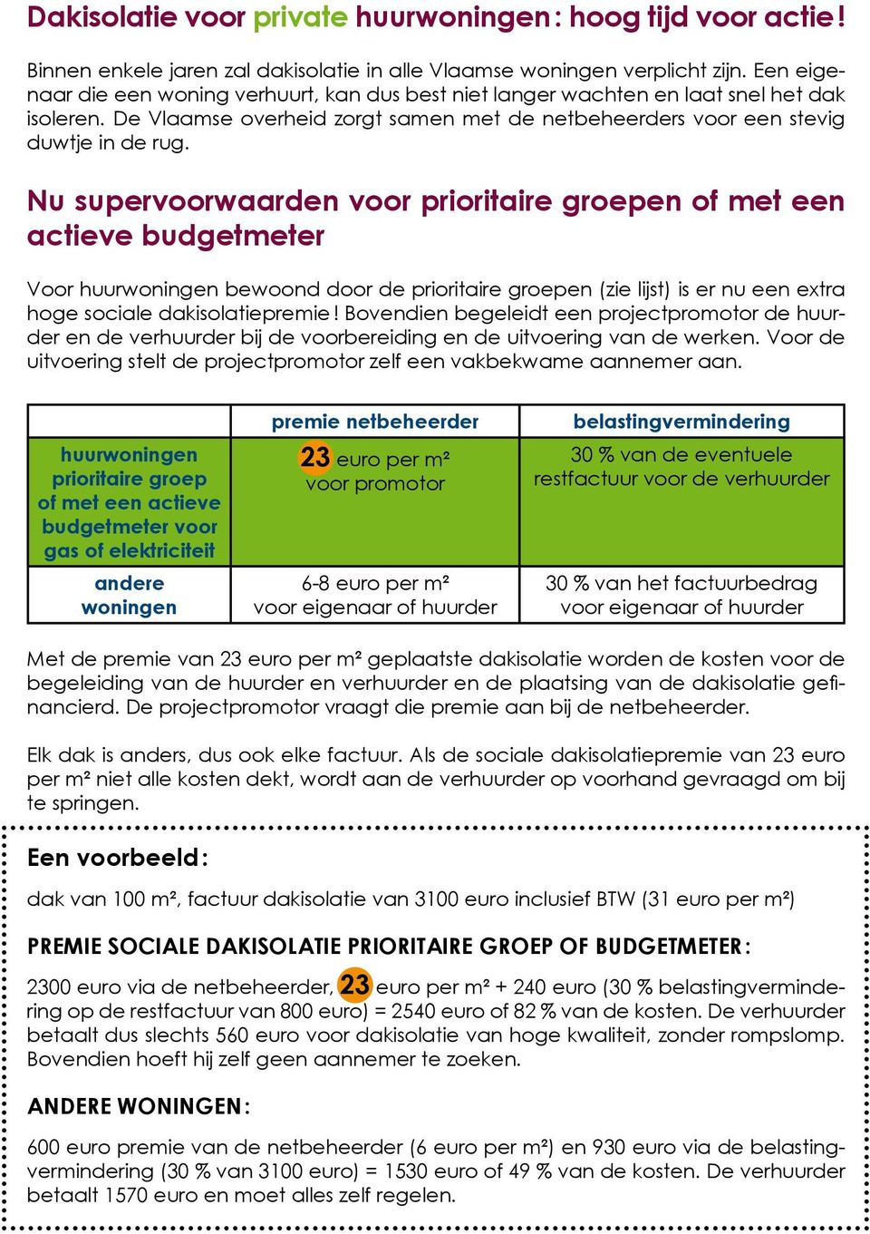 Nu supervoorwaarden voor prioritaire groepen of met een actieve budgetmeter Voor huurwoningen bewoond door de prioritaire groepen (zie lijst) is er nu een extra hoge sociale dakisolatiepremie!