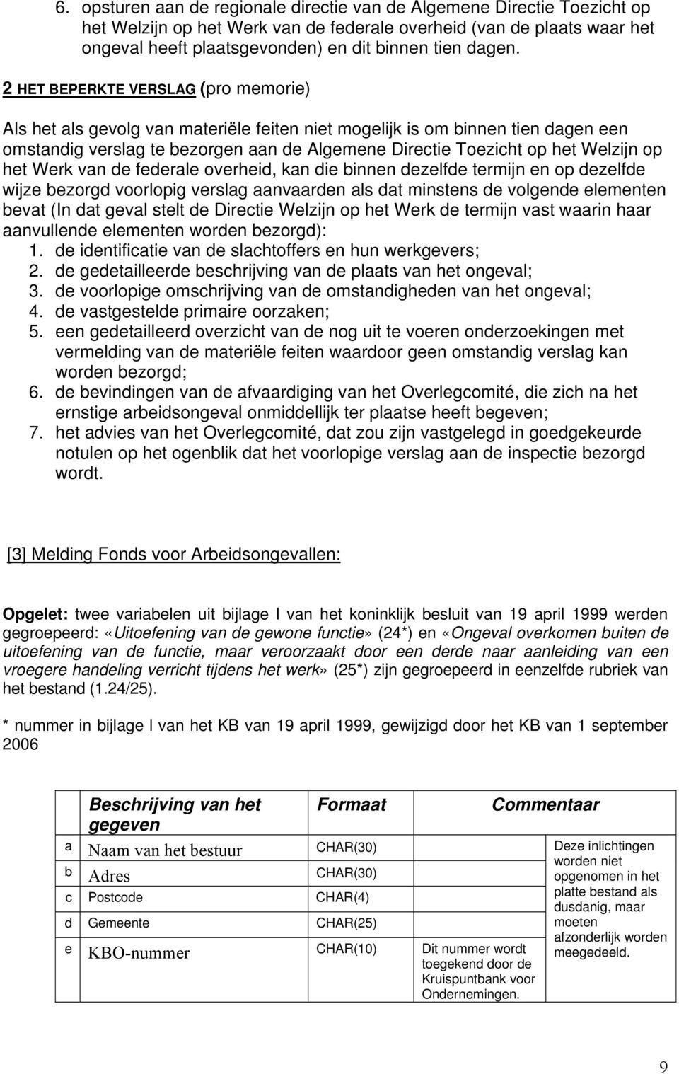 2 HET BEPERKTE VERSLAG (pro memorie) Als het als gevolg van materiële feiten niet mogelijk is om binnen tien dagen een omstandig verslag te bezorgen aan de Algemene Directie Toezicht op het Welzijn