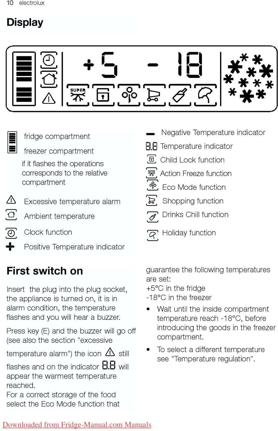 Press key (E) and the buzzer will go off (see also the section "excessive temperature alarm") the icon still flashes and on the indicator will appear the warmest temperature reached.