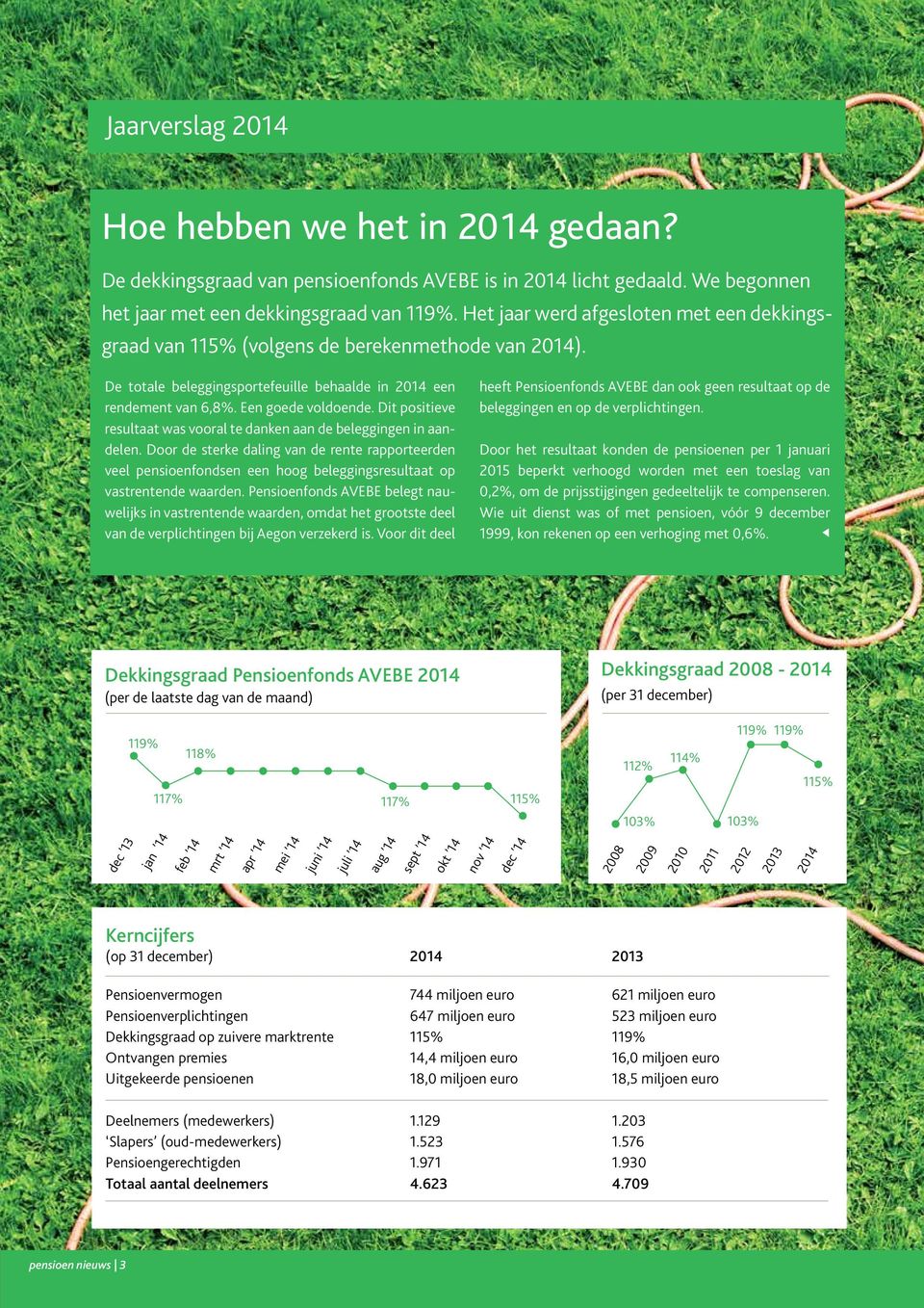 Dit positieve resultaat was vooral te danken aan de beleggingen in aandelen. Door de sterke daling van de rente rapporteerden veel pensioenfondsen een hoog beleggingsresultaat op vastrentende waarden.