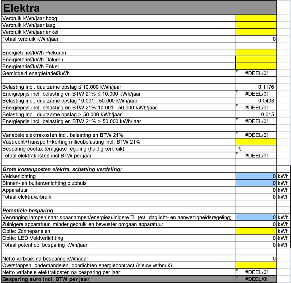 000 kwh/jaar 0,0438 Energieprijs incl. belasting en BTW 21% 10.001-50.000 kwh/jaar Belasting incl. duurzame opslag > 50.000 kwh/jaar 0,015 Energieprijs incl. belasting en BTW 21% > 50.