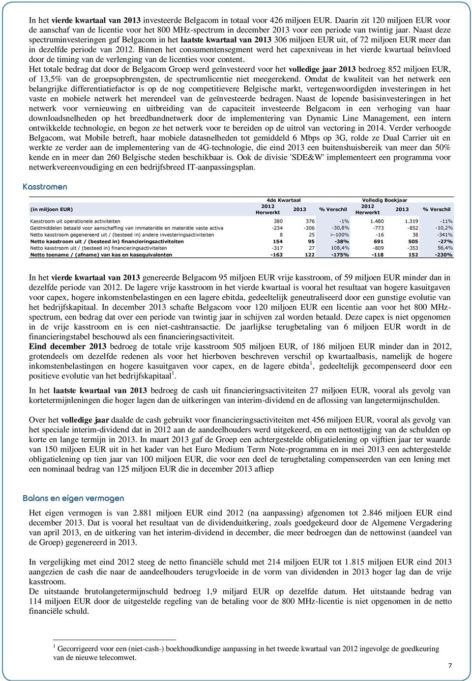 Naast deze spectruminvesteringen gaf Belgacom in het laatste kwartaal van 2013 306 miljoen EUR uit, of 72 miljoen EUR meer dan in dezelfde periode van.