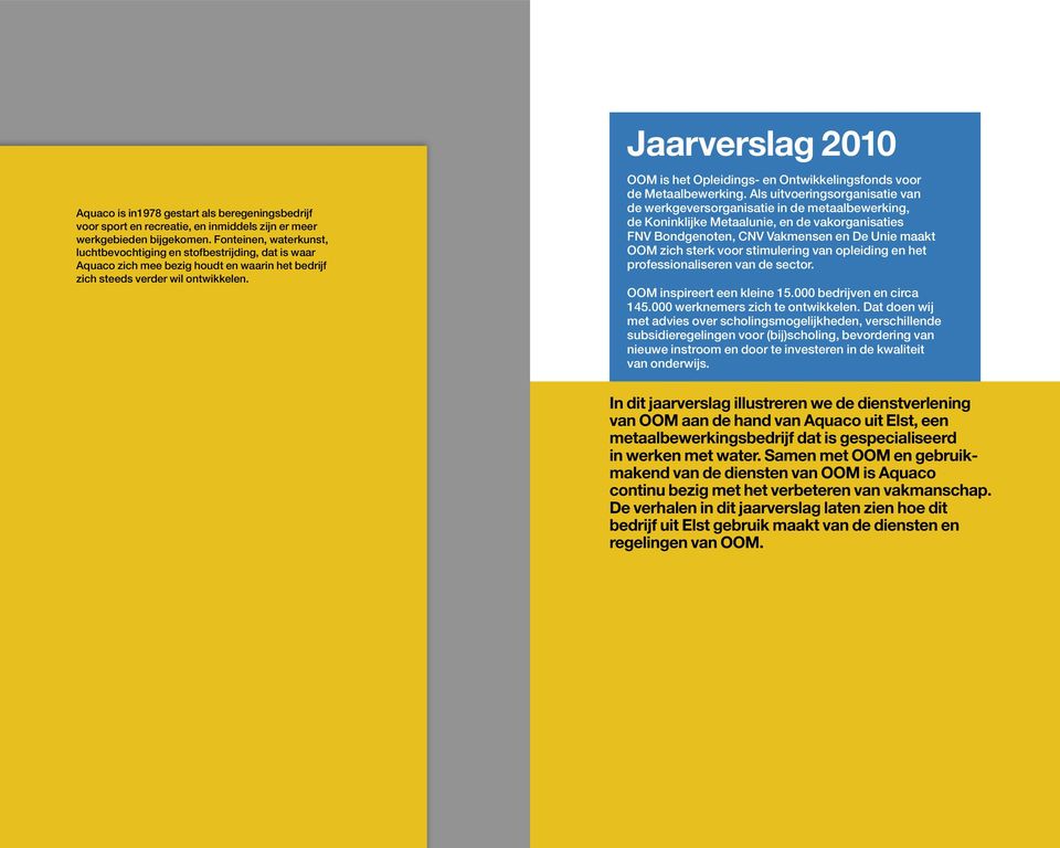 Jaarverslag 2010 OOM is het Opleidings- en Ontwikkelingsfonds voor de Metaalbewerking.
