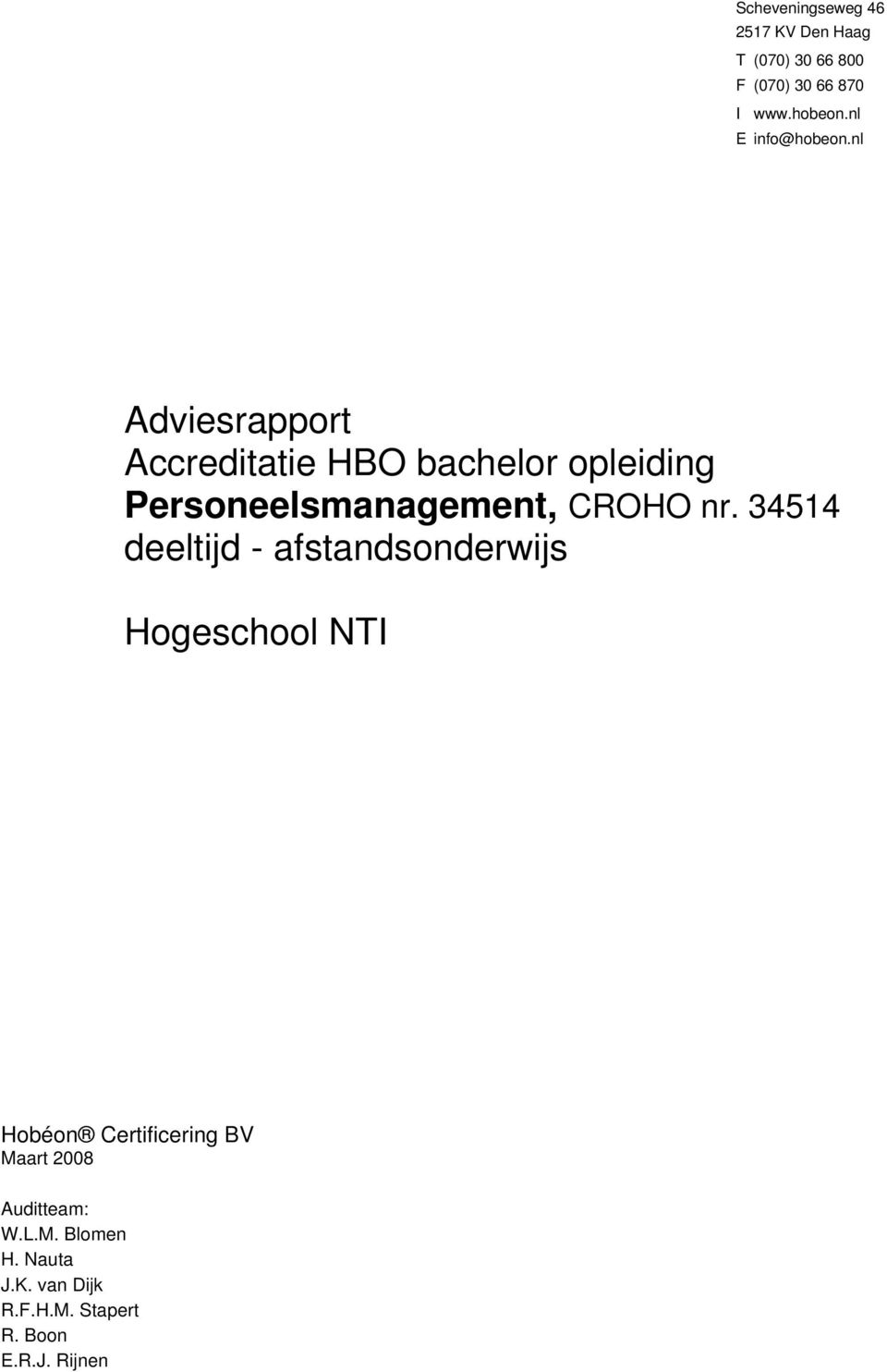 nl Adviesrapport Accreditatie HBO bachelor opleiding Personeelsmanagement, CROHO nr.