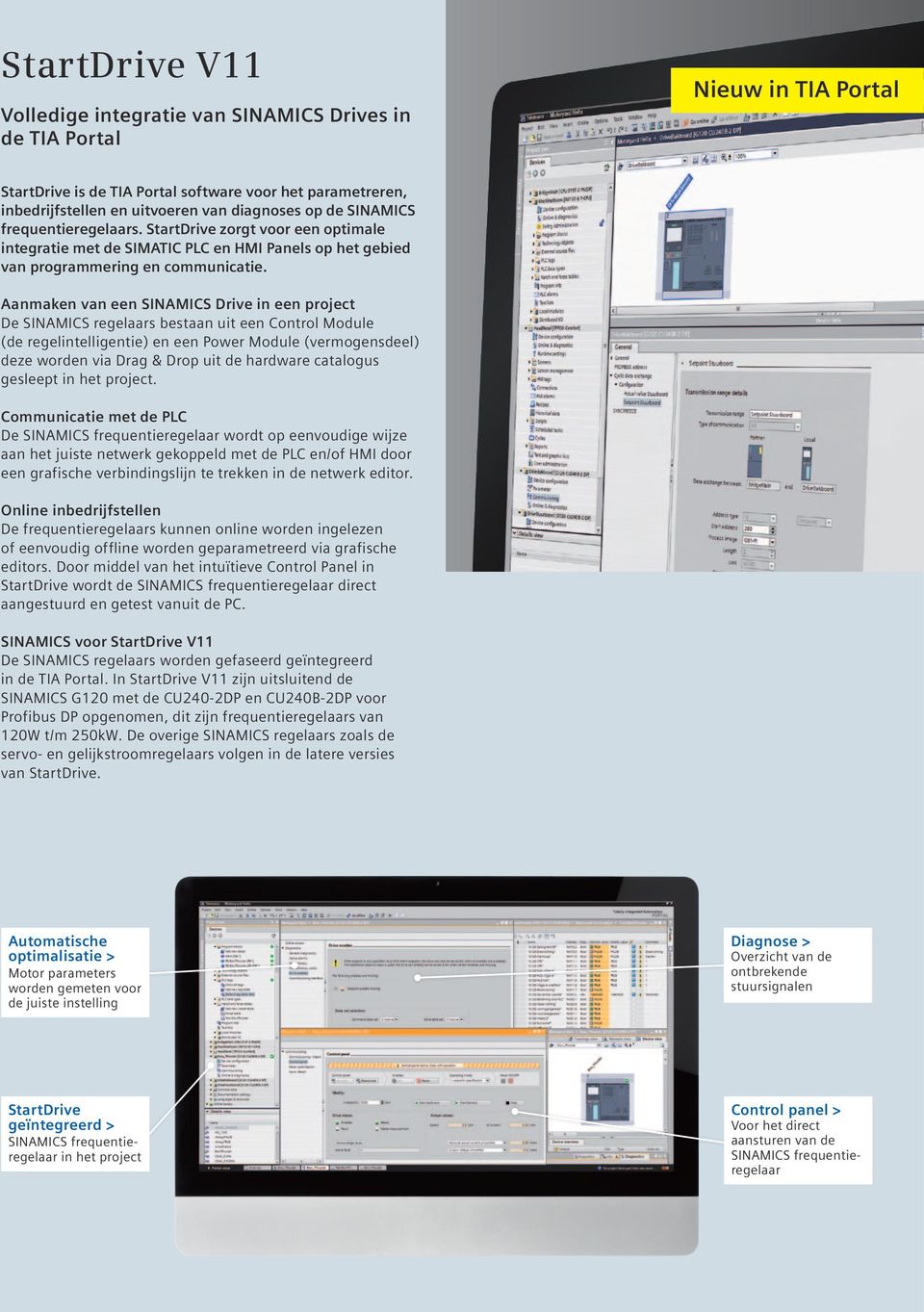 Aanmaken van een Sinamics Drive in een project De Sinamics regelaars bestaan uit een Control Module (de regelintelligentie) en een Power Module (vermogensdeel) deze worden via Drag & Drop uit de