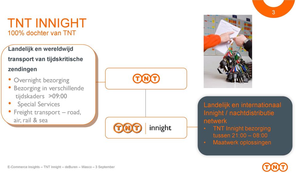 road, air, rail & sea Landelijk en internationaal Innight / nachtdistributie netwerk TNT Innight