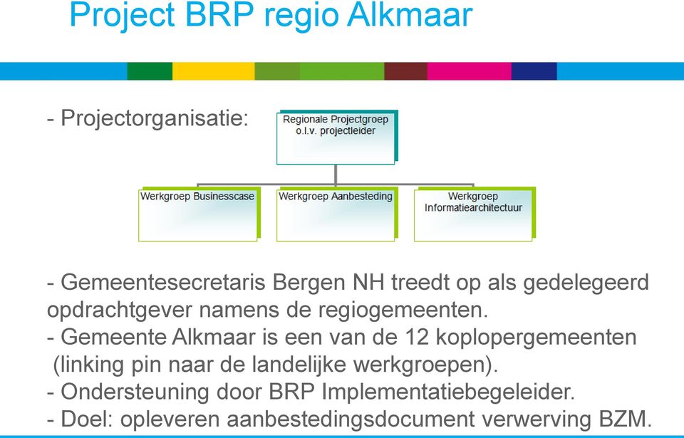 - Gemeente Alkmaar is een van de 12 koplopergemeenten (linking pin naar de landelijke