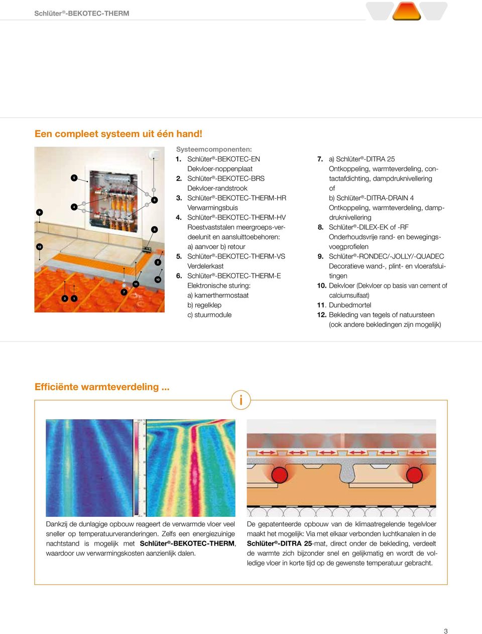 Schlüter -BEKOTEC-THERM-VS Verdelerkast 6. Schlüter -BEKOTEC-THERM-E Elektronische sturing: a) kamerthermostaat b) regelklep c) stuurmodule 7.