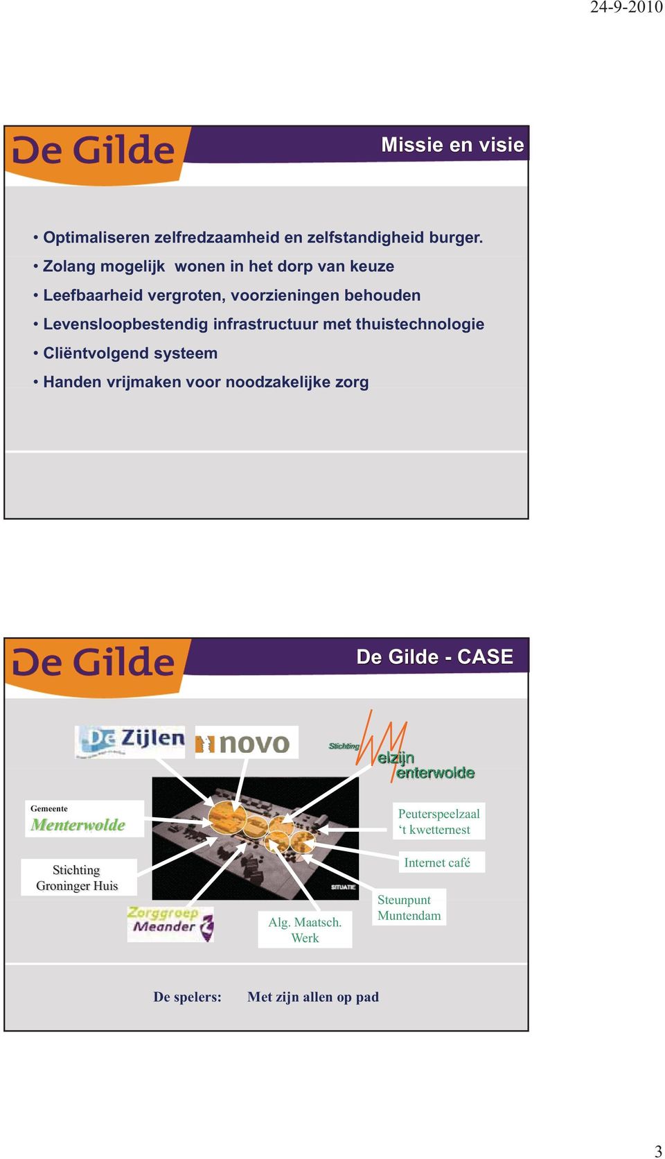 infrastructuur met thuistechnologie Cliëntvolgend systeem Handen vrijmaken voor noodzakelijke zorg De Gilde - CASE