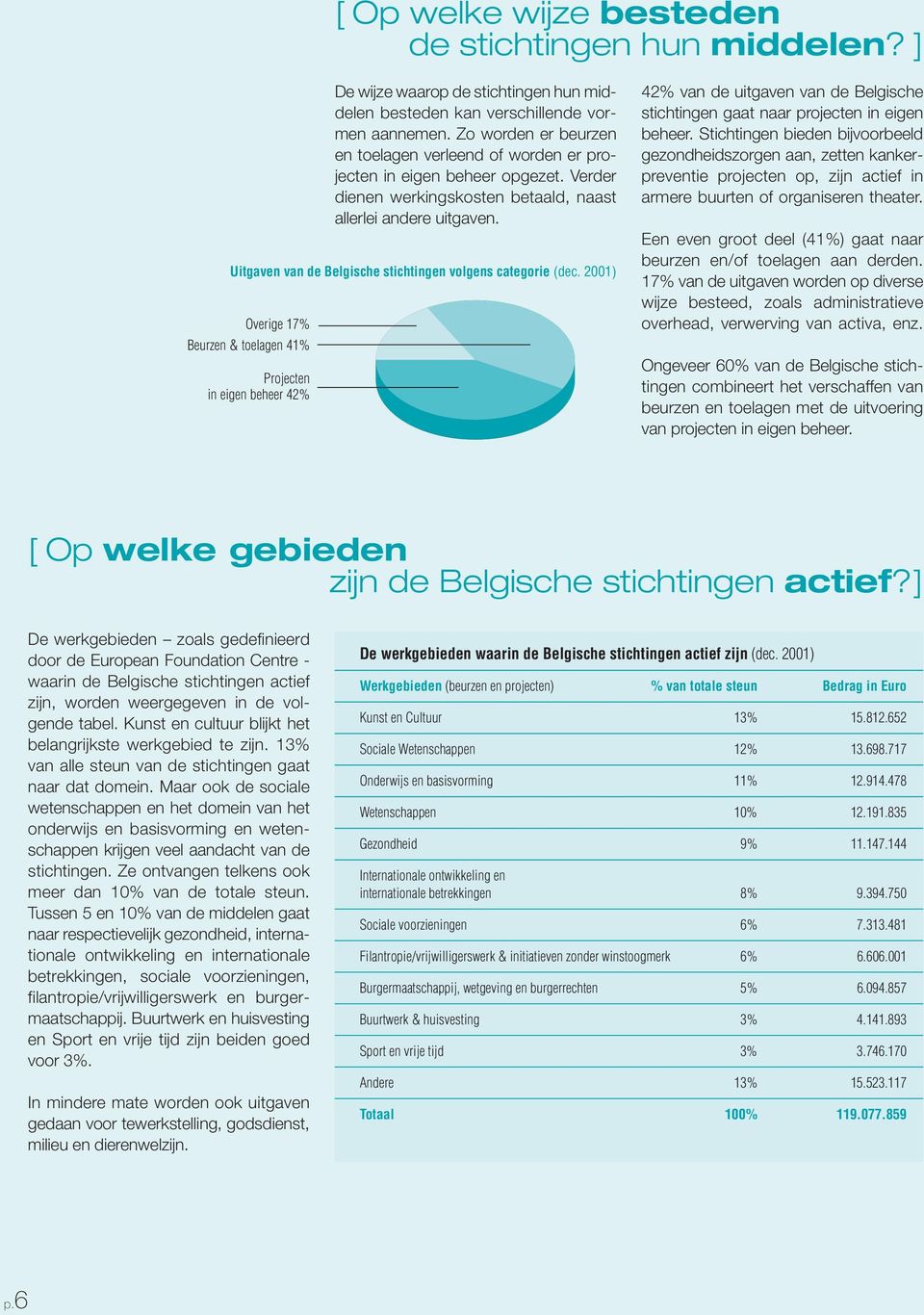 Uitgaven van de Belgische stichtingen volgens categorie (dec.