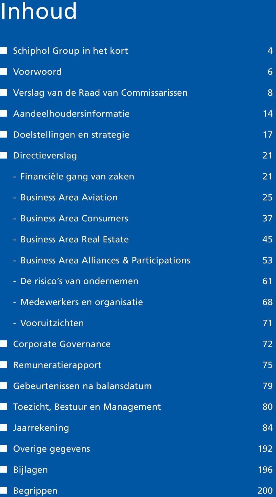 Area Alliances & Participations 53 - De risico s van ondernemen 61 - Medewerkers en organisatie 68 - Vooruitzichten 71 Corporate Governance 72