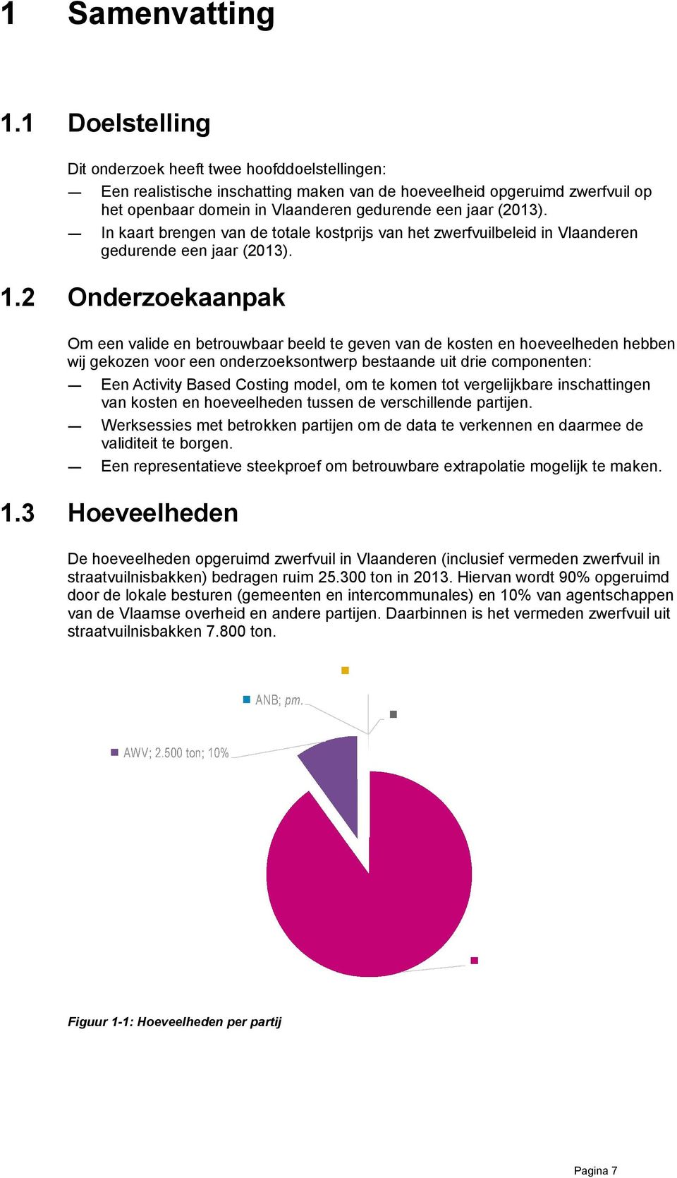 In kaart brengen van de totale kostprijs van het zwerfvuilbeleid in Vlaanderen gedurende een jaar (2013). 1.