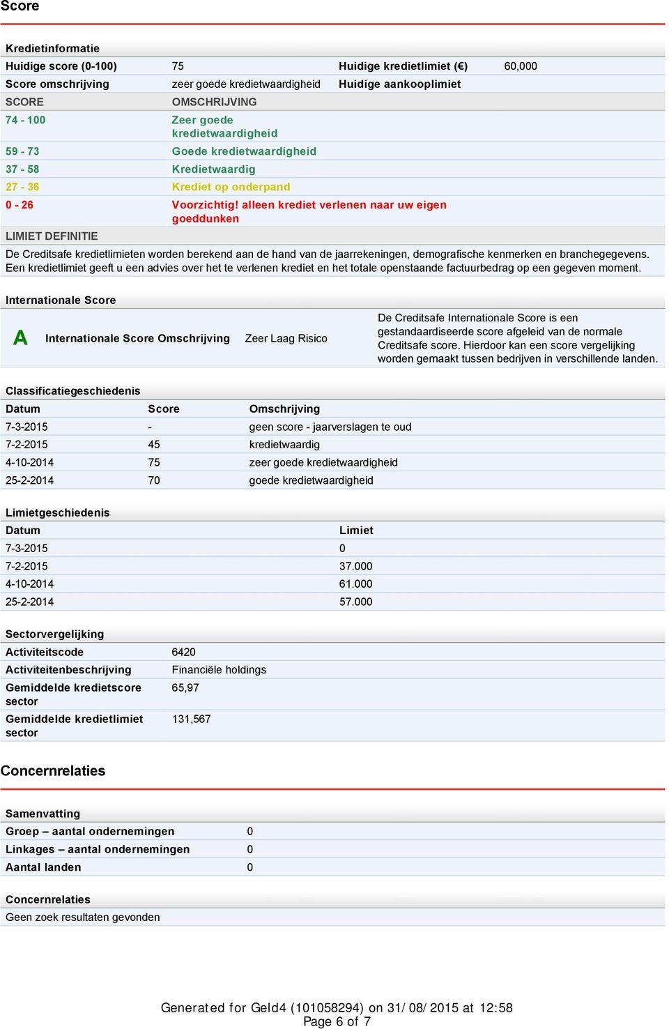 alleen krediet verlenen naar uw eigen goeddunken LIMIET DEFINITIE De Creditsafe kredietlimieten worden berekend aan de hand van de jaarrekeningen, demografische kenmerken en branchegegevens.