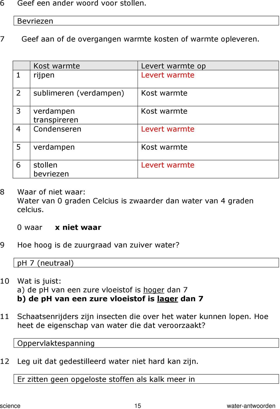 Levert warmte 8 Waar of niet waar: Water van 0 graden Celcius is zwaarder dan water van 4 graden celcius. 0 waar x niet waar 9 Hoe hoog is de zuurgraad van zuiver water?