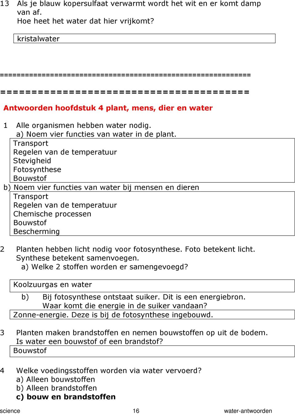 nodig. a) Noem vier functies van water in de plant.