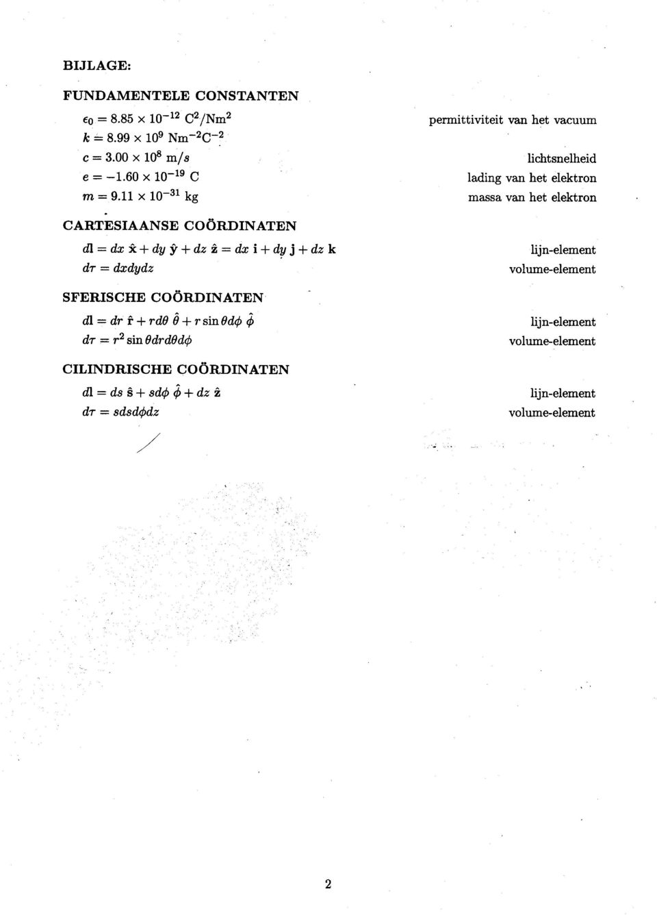 11 x 10-31 kg massa van het elektron CARTESIAANSE COORDINATEN ill = dx x + dy Y + dz z = dx i + d'lj j + dz k dr = dxdydz