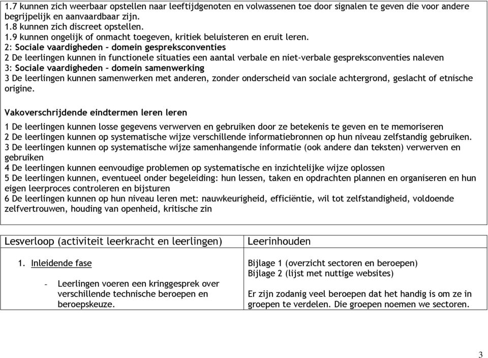 2: Sociale vaardigheden domein gespreksconventies 2 De leerlingen kunnen in functionele situaties een aantal verbale en niet-verbale gespreksconventies naleven 3: Sociale vaardigheden domein