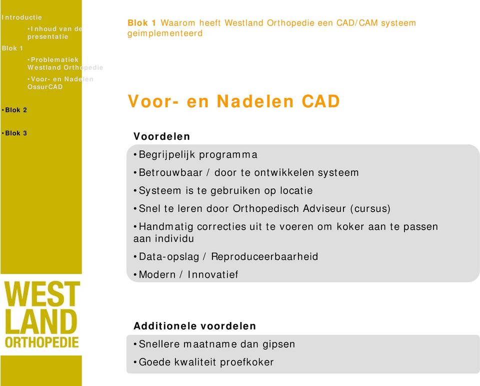 gebruiken op locatie Snel te leren door Orthopedisch Adviseur (cursus) Handmatig correcties uit te voeren om koker aan te passen