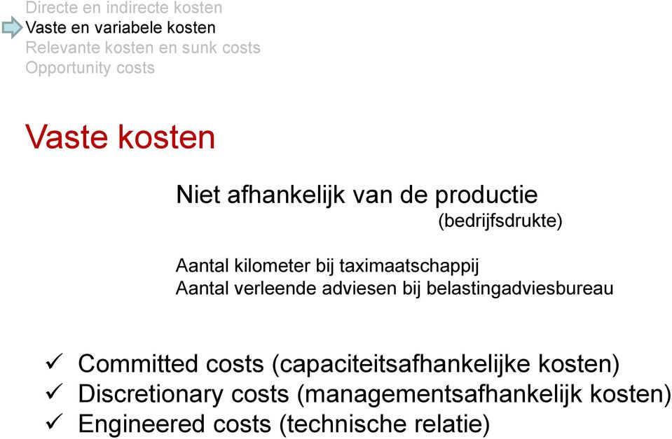 belastingadviesbureau Committed costs (capaciteitsafhankelijke kosten)
