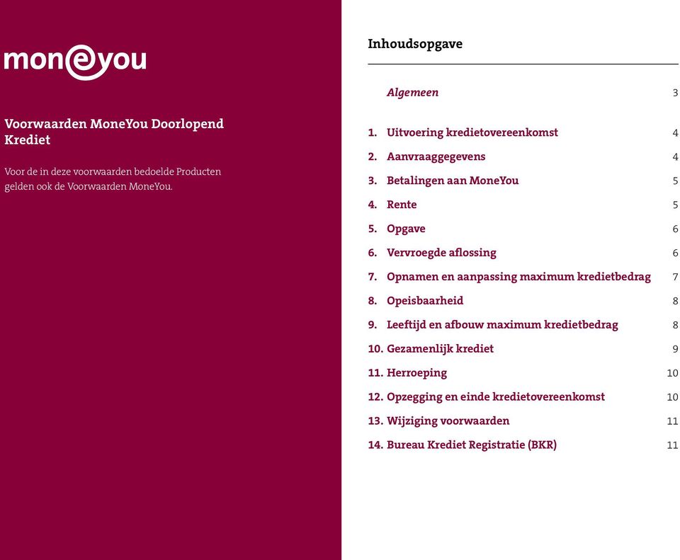 Vervroegde aflossing 6 7. Opnamen en aanpassing maximum kredietbedrag 7 8. Opeisbaarheid 8 9.