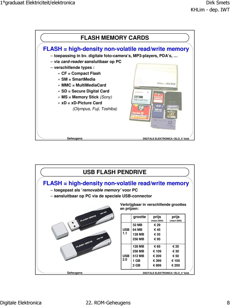 MultiMediaCard» SD = Secure Digital Card» MS = Memory Stick (Sony)» xd = xd-picture Card (Olympus, Fuji, Toshiba) USB FLASH PENDRIVE toegepast als