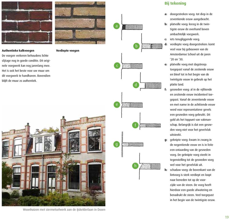 Bovendien blijft de muur zo authentiek. Verdiepte voegen c b d d: verdiepte voeg doorgestreken: komt veel voor bij gebouwen van de Amsterdamse School uit de jaren 20 en 30.