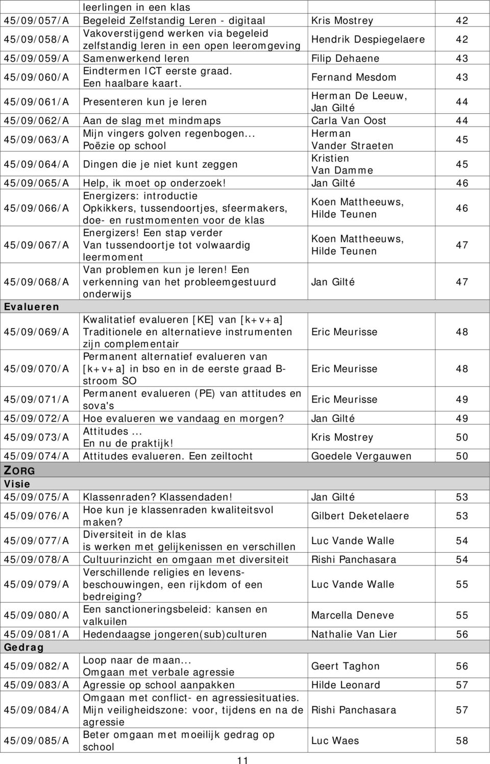 Fernand Mesdom 43 45/09/061/A Presenteren kun je leren Herman De Leeuw, Jan Gilté 44 45/09/062/A Aan de slag met mindmaps Carla Van Oost 44 45/09/063/A Mijn vingers golven regenbogen.