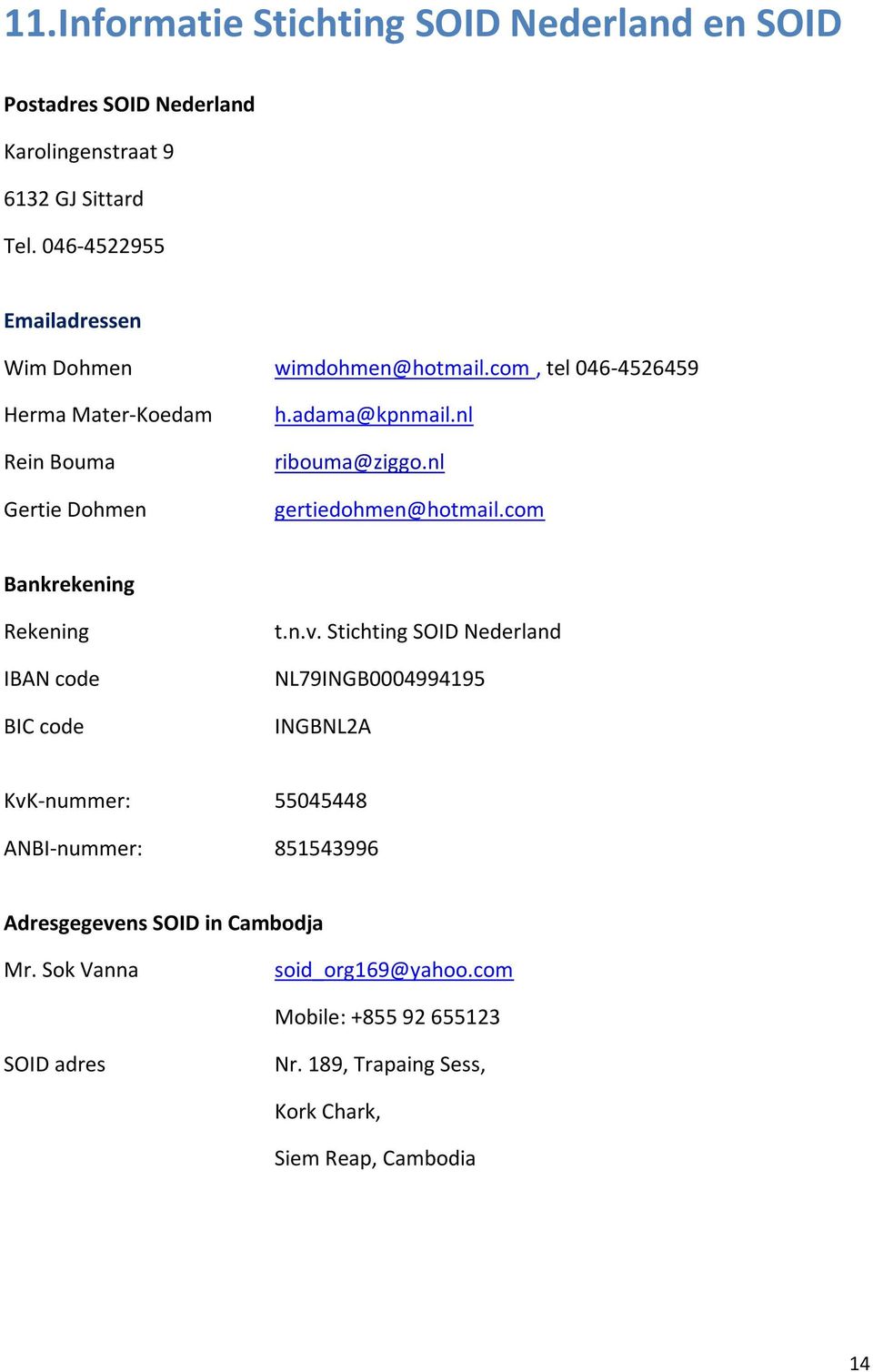 nl ribouma@ziggo.nl gertiedohmen@hotmail.com Bankrekening Rekening IBAN code BIC code t.n.v.