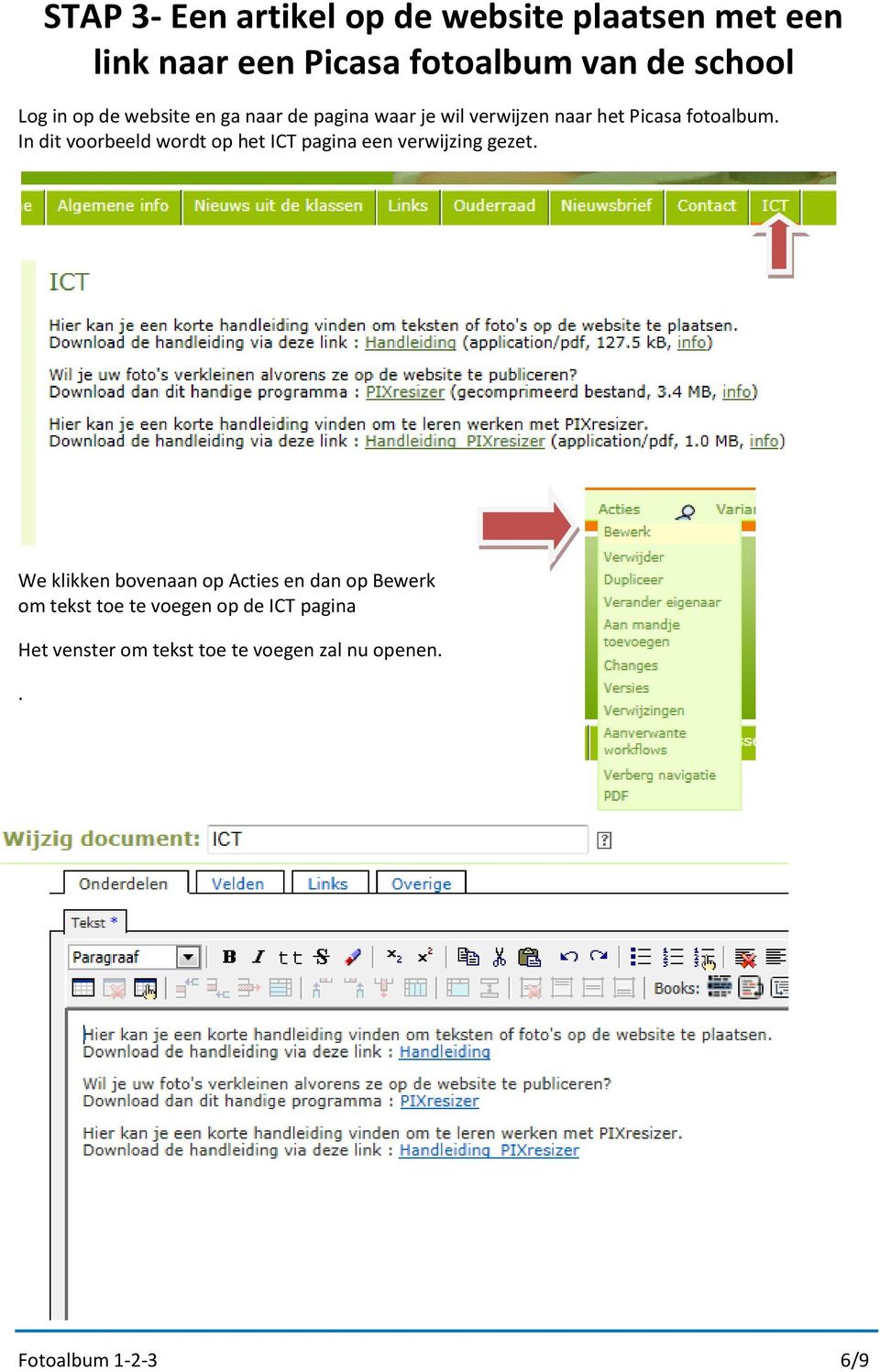 In dit voorbeeld wordt op het ICT pagina een verwijzing gezet.