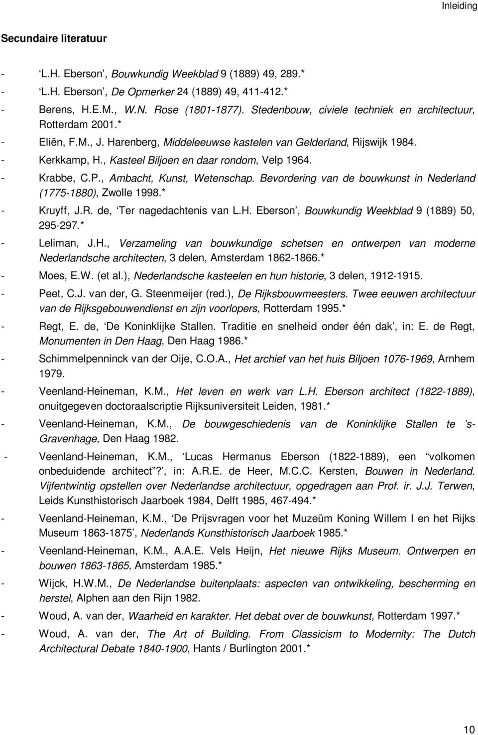 , Kasteel Biljoen en daar rondom, Velp 1964. - Krabbe, C.P., Ambacht, Kunst, Wetenschap. Bevordering van de bouwkunst in Nederland (1775-1880), Zwolle 1998.* - Kruyff, J.R.