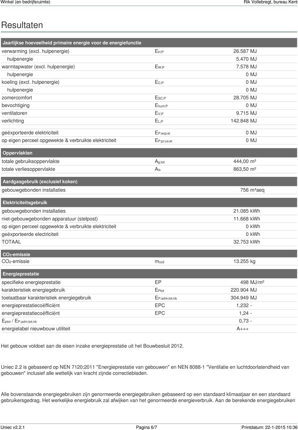 848 MJ geëxporteerde elektriciteit EP;exp;el 0 MJ op eigen perceel opgewekte & verbruikte elektriciteit EP;pr;us;el 0 MJ Oppervlakten totale gebruiksoppervlakte Ag;tot 444,00 m² totale