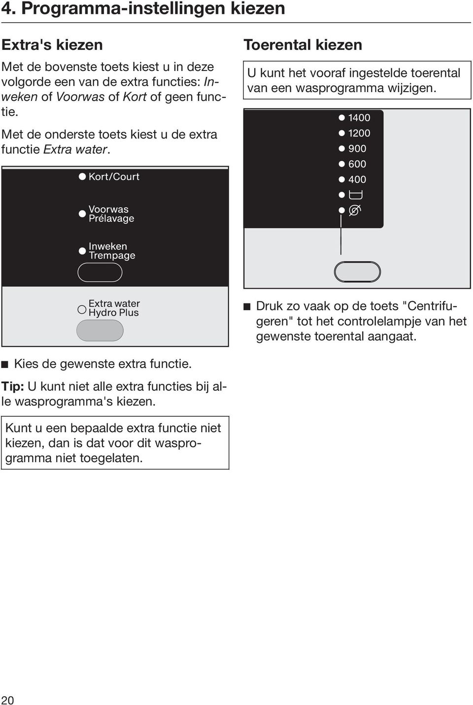 Toerental kiezen U kunt het vooraf ingestelde toerental van een wasprogramma wijzigen.