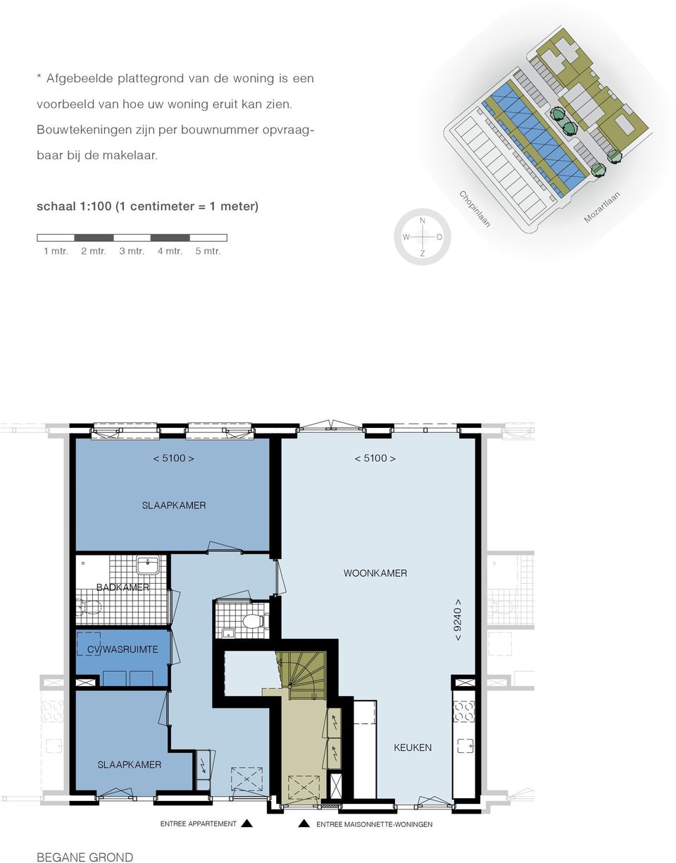 schaal 1:100 (1 centimeter = 1 meter) Chopinlaan Mozartlaan 1 mtr. 2 mtr. 3 mtr. 4 mtr. 5 mtr.