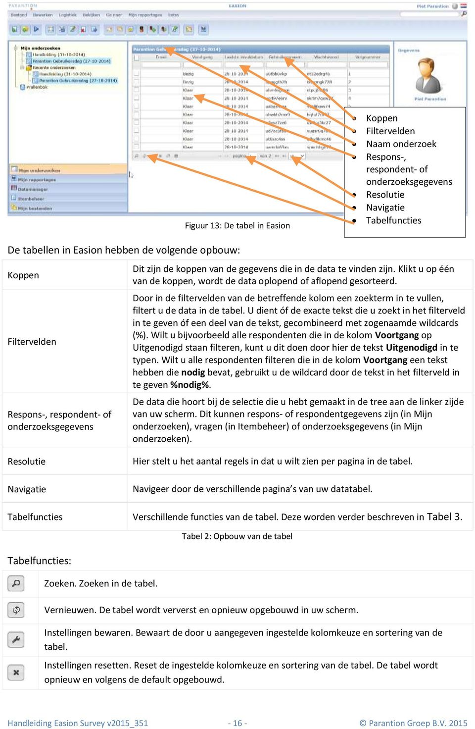 Door in de filtervelden van de betreffende kolom een zoekterm in te vullen, filtert u de data in de tabel.