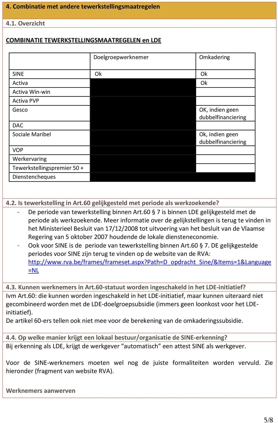 Dienstencheques Ok OK, indien geen dubbelfinanciering Ok, indien geen dubbelfinanciering 4.2. Is tewerkstelling in Art.60 gelijkgesteld met periode als werkzoekende?