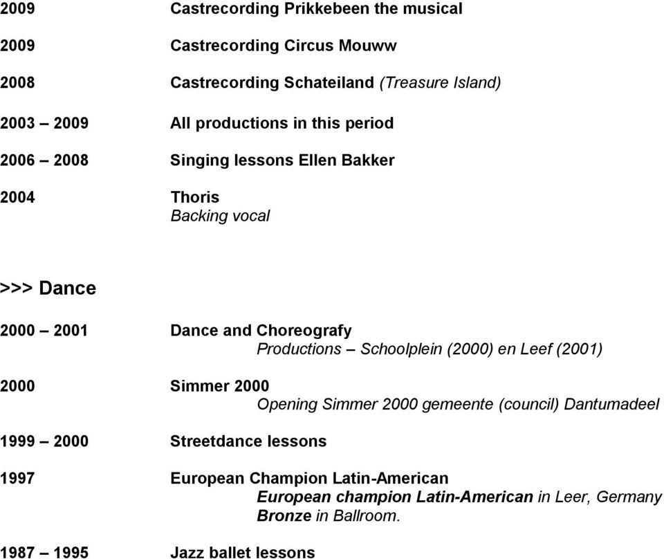 Productions Schoolplein (2000) en Leef (2001) 2000 Simmer 2000 Opening Simmer 2000 gemeente (council) Dantumadeel 1999 2000 Streetdance