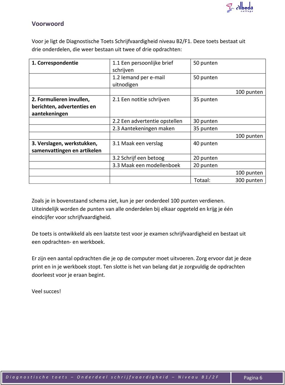 Verslagen, werkstukken, samenvattingen en artikelen 50 punten 50 punten 2.1 Een notitie schrijven 3 2.2 Een advertentie opstellen 30 punten 2.3 Aantekeningen maken 3 3.1 Maak een verslag 40 punten 3.