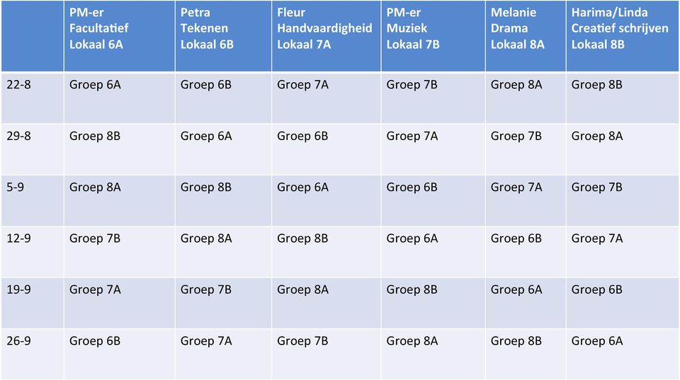 Groep 7A Groep 7B Groep 8A 5-9 Groep 8A Groep 8B Groep 6A Groep 6B Groep 7A Groep 7B 12-9 Groep 7B Groep 8A Groep 8B Groep 6A Groep