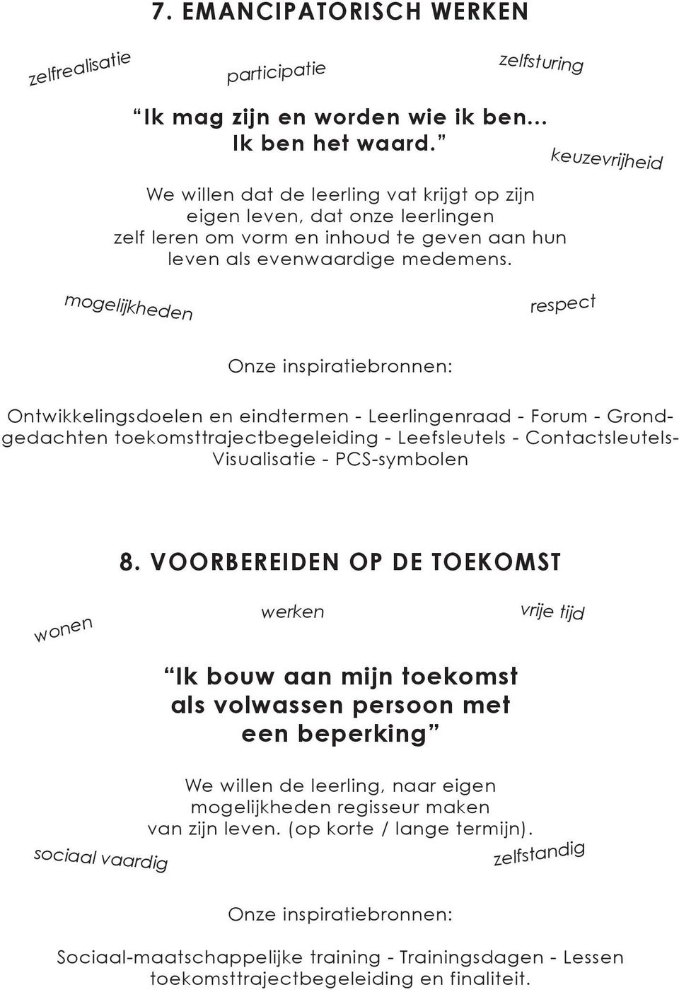 keuzevrijheid mogelijkheden respect Ontwikkelingsdoelen en eindtermen - Leerlingenraad - Forum - Grondgedachten toekomsttrajectbegeleiding - Leefsleutels - Contactsleutels- Visualisatie -