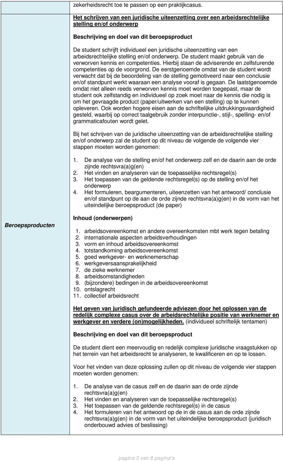 uiteenzetting van een arbeidsrechtelijke stelling en/of onderwerp. De student maakt gebruik van de verworven kennis en competenties.