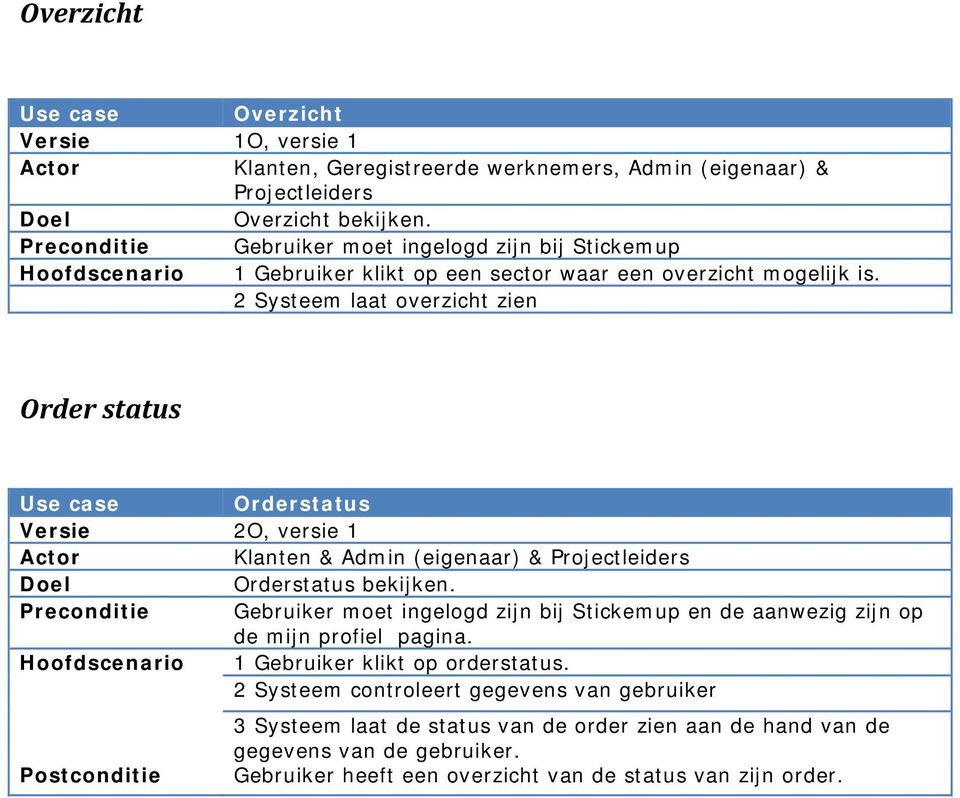 2 Systeem laat overzicht zien Order status Orderstatus Versie 2O, versie 1 Klanten & Orderstatus bekijken.