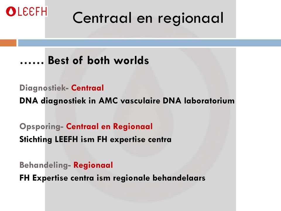 Centraal en Regionaal Stichting LEEFH ism FH expertise centra