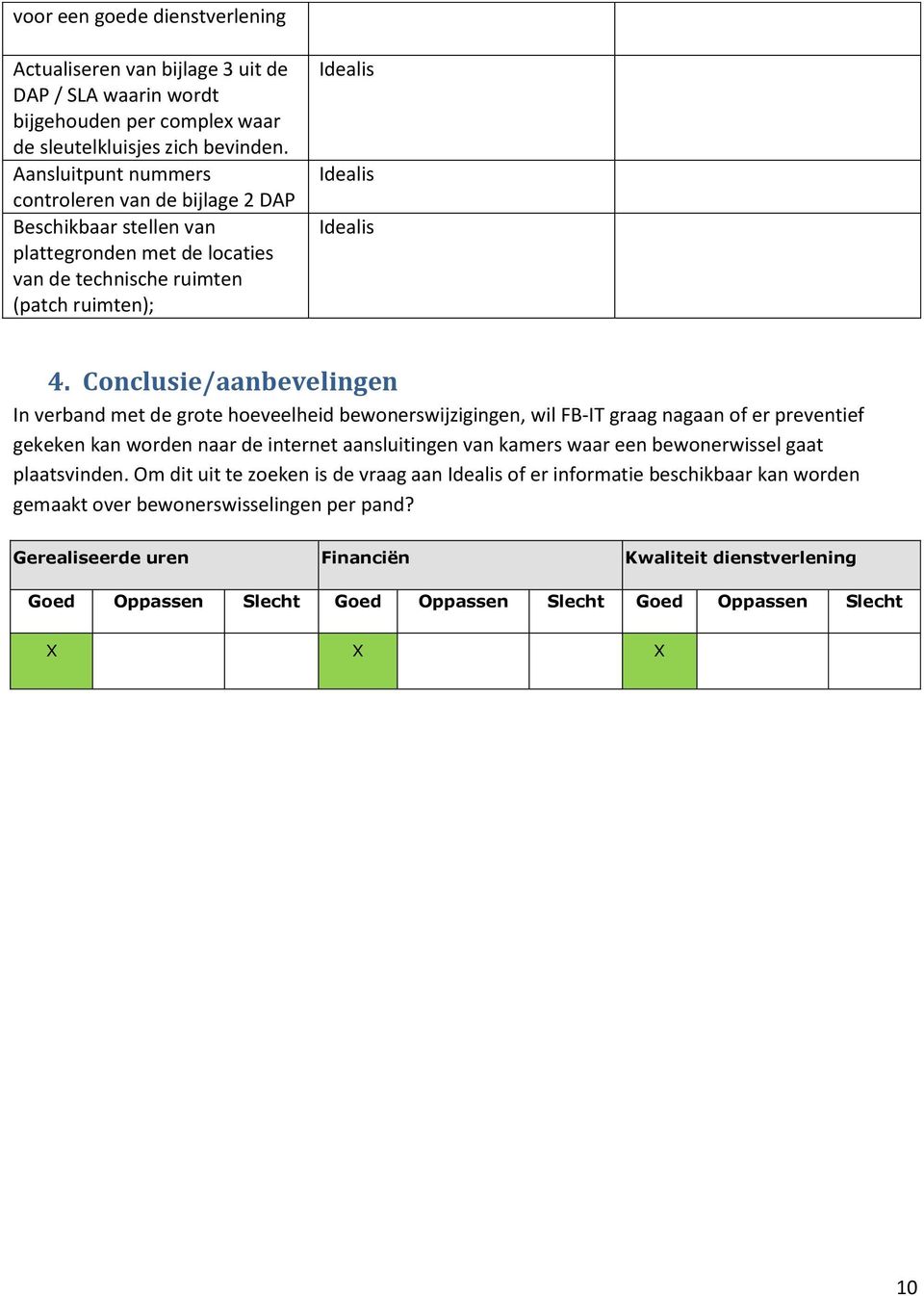 Conclusie/aanbevelingen In verband met de grote hoeveelheid bewonerswijzigingen, wil FB-IT graag nagaan of er preventief gekeken kan worden naar de internet aansluitingen van kamers waar een