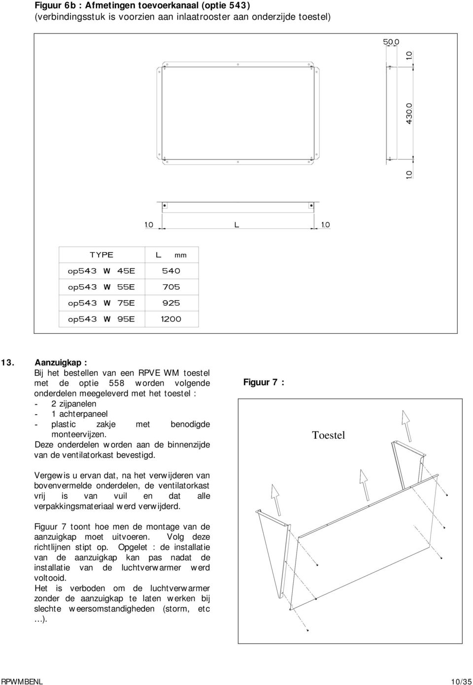 monteervijzen. Deze onderdelen worden aan de binnenzijde van de ventilatorkast bevestigd.