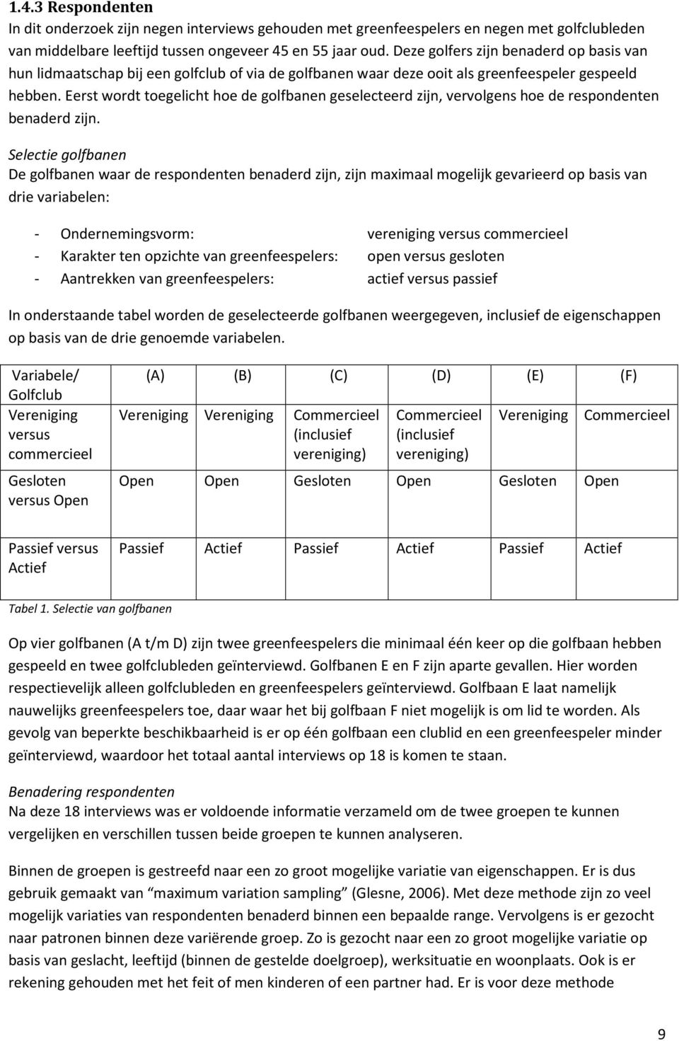 Eerst wordt toegelicht hoe de golfbanen geselecteerd zijn, vervolgens hoe de respondenten benaderd zijn.