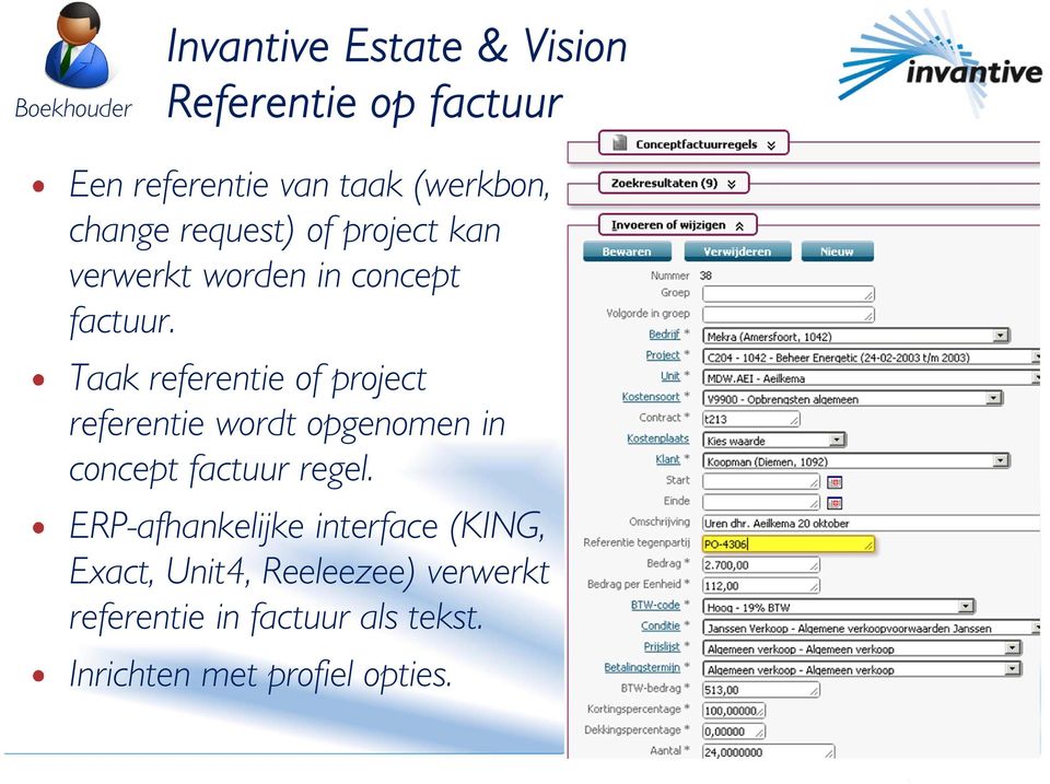 Taak referentie of project referentie wordt opgenomen in concept factuur regel.