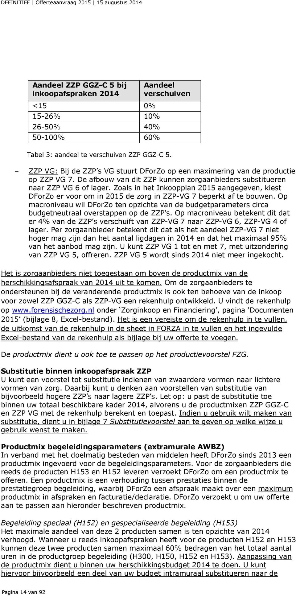 Zoals in het Inkoopplan 2015 aangegeven, kiest DForZo er voor om in 2015 de zorg in ZZP-VG 7 beperkt af te bouwen.