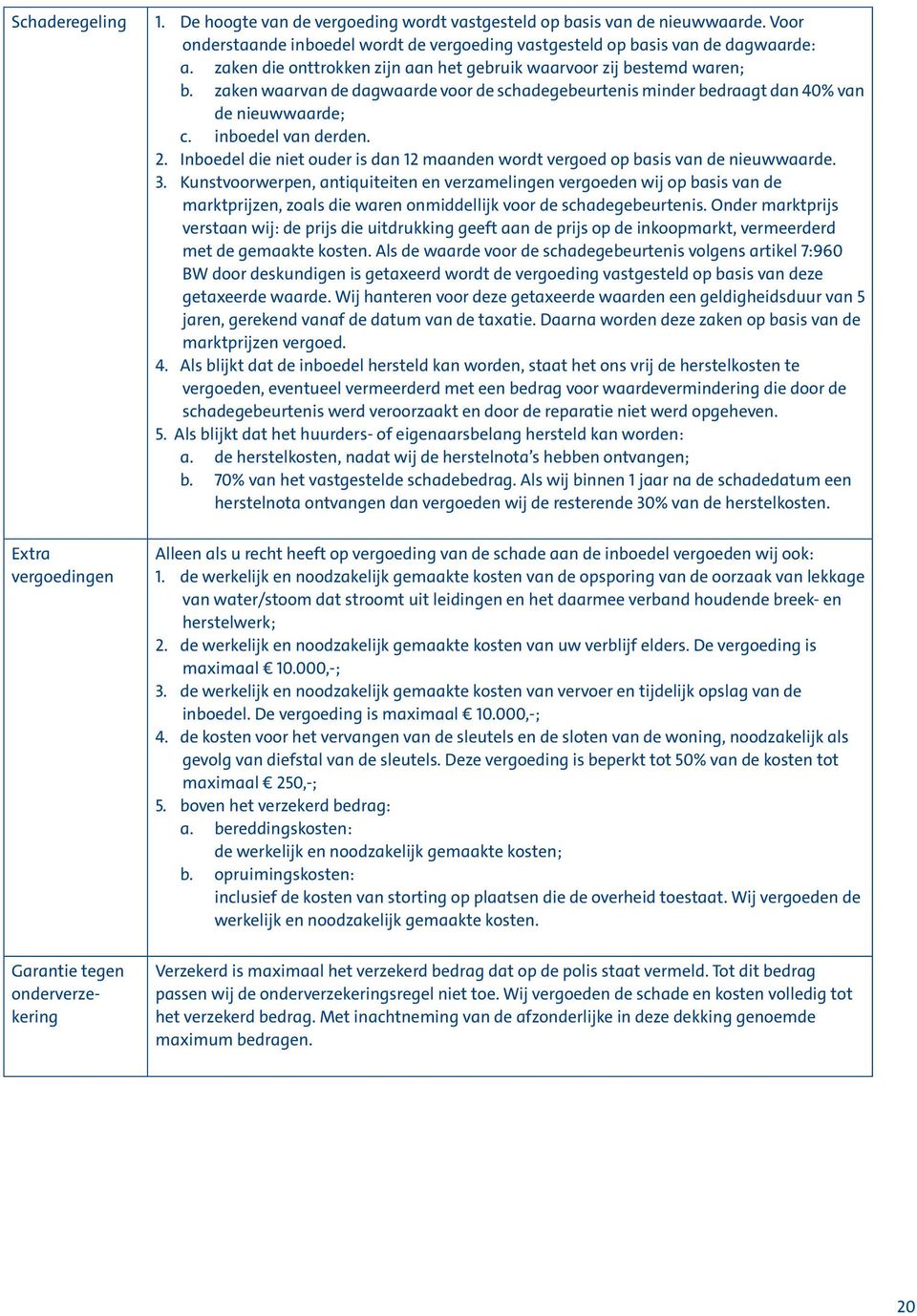 Inboedel die niet ouder is dan 12 maanden wordt vergoed op basis van de nieuwwaarde. 3.