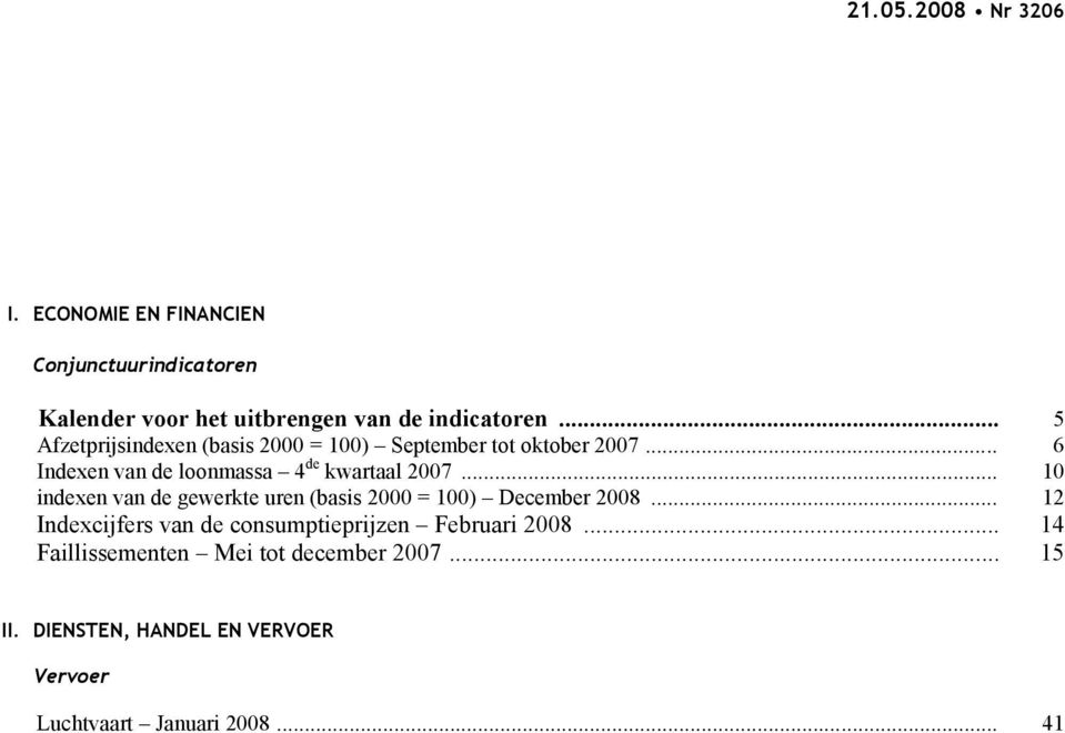 .. 10 indexen van de gewerkte uren (basis 2000 = 100) December 2008.